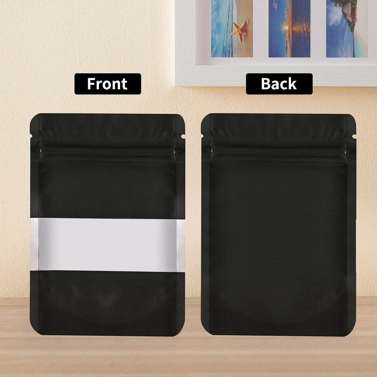 100 PCS Smell Proof Mylar Bags, Resealable Food Storage Bags with Clear Window, Foil Pouch Stand-up Bags for Food Self Sealing Storage Supplies (Black, 3.5 x 5 Inch)